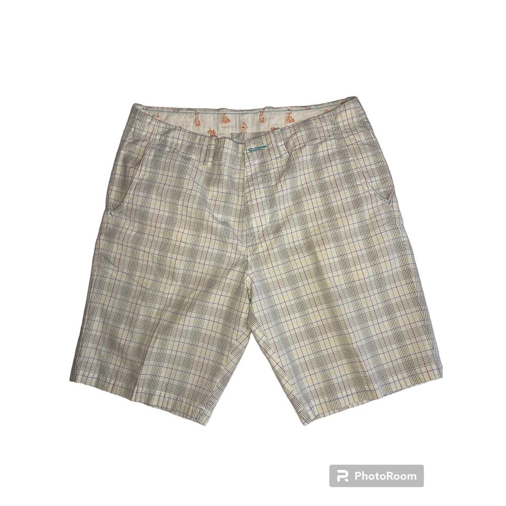 Tommy Bahama 35 X10 Relax Pucker Stitch Plaid Ivory Casual Shorts